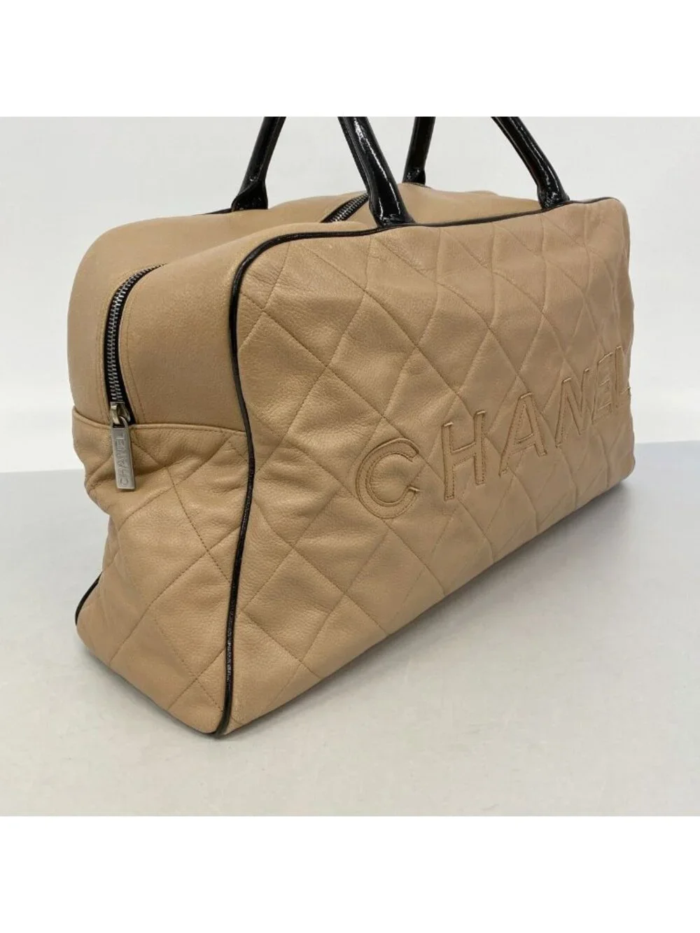 Chanel Boston Bag Sports Leather Brown Silver